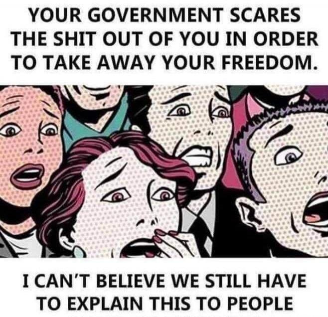 YOUR GOVERNMENT SCARES THE SHIT OUT OF YOU IN ORDER TO TAKE AWAY YOUR FREEDOM. I CAN'T BELIEVE WE STILL HAVE TO EXPLAIN THIS TO PEOPLE