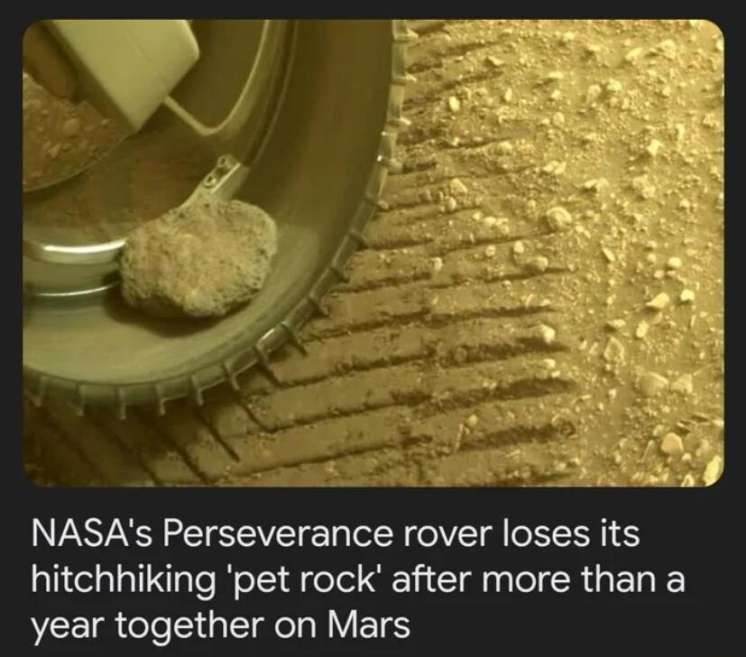NASAs Perseverance rover loses its hitchhiking pet rock after more than a year together on Mars