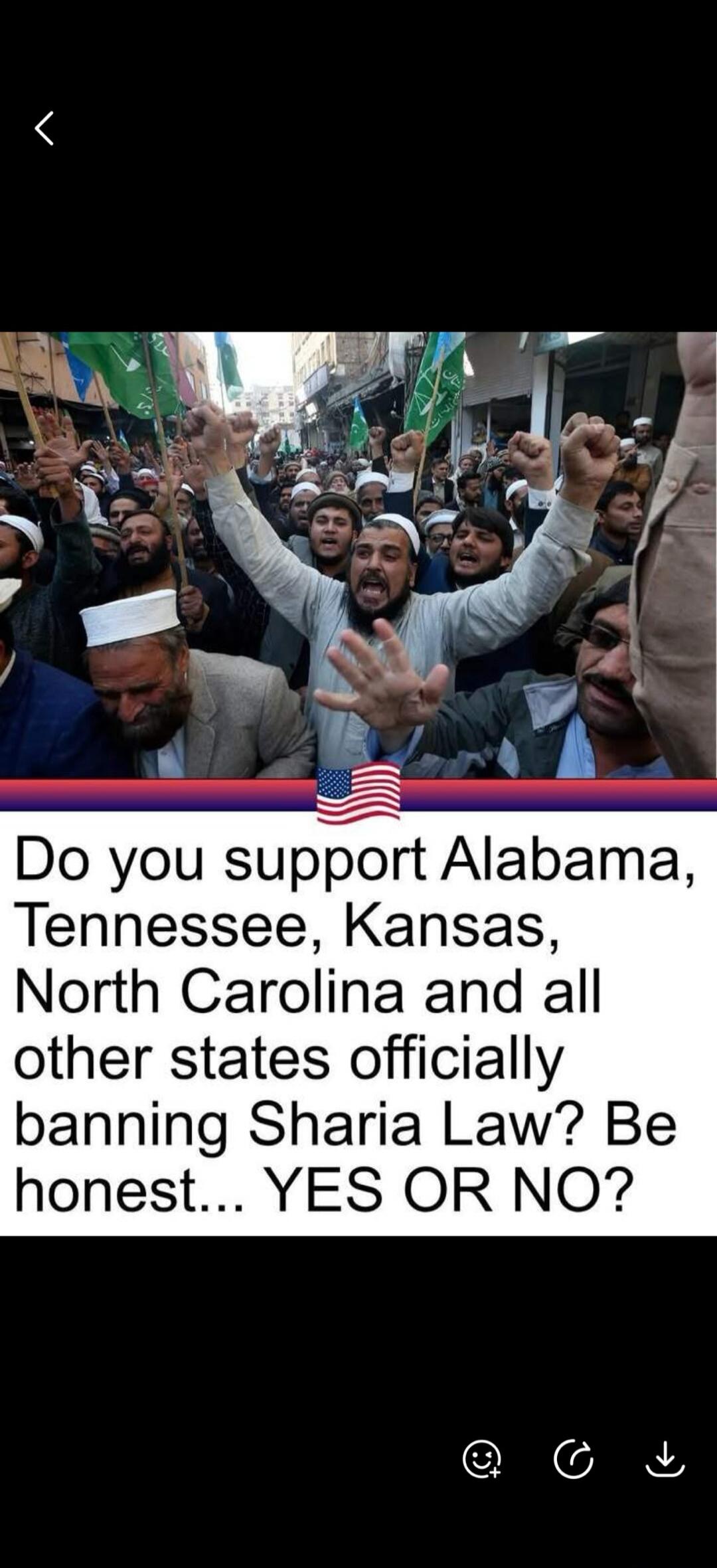 Do you support Alabama, Tennessee, Kansas, North Carolina and all other states officially banning Sharia Law? Be honest... YES OR NO?