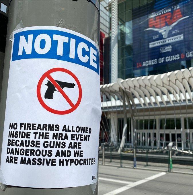 NO FIREARMS ALLowgp INSIDE THE NRA EVENT BECAUSE GUNS ARE DANGEROUS AND WE S ARE MASSIVE HYPOCRITE SEEpes