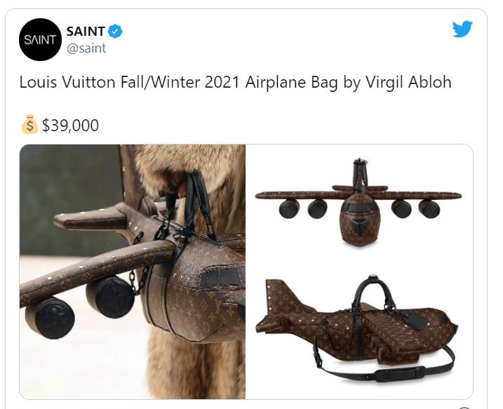 SAINT L 4 saint Louis Vuitton FallWinter 2021 Airplane Bag by Virgil Abloh 39000