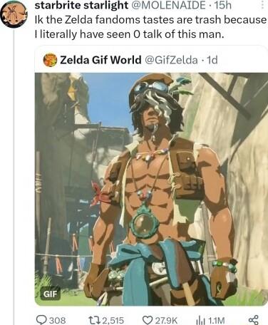 starbrite starlight OLENAIDE 15h s kthe Zelda fandoms tastes are trash because Iliterally have seen O talk of this man ifZelda 1d