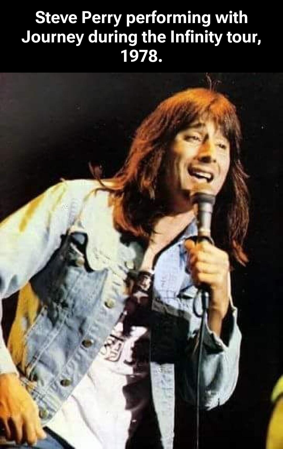 Steve Perry performing with Journey during the Infinity tour, 1978.
