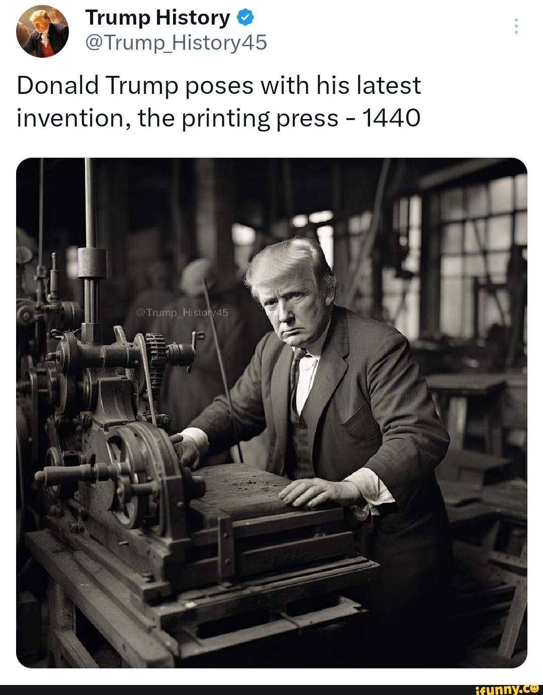 Trump Trump Donald Trump poses with his latest invention the printing press 1440