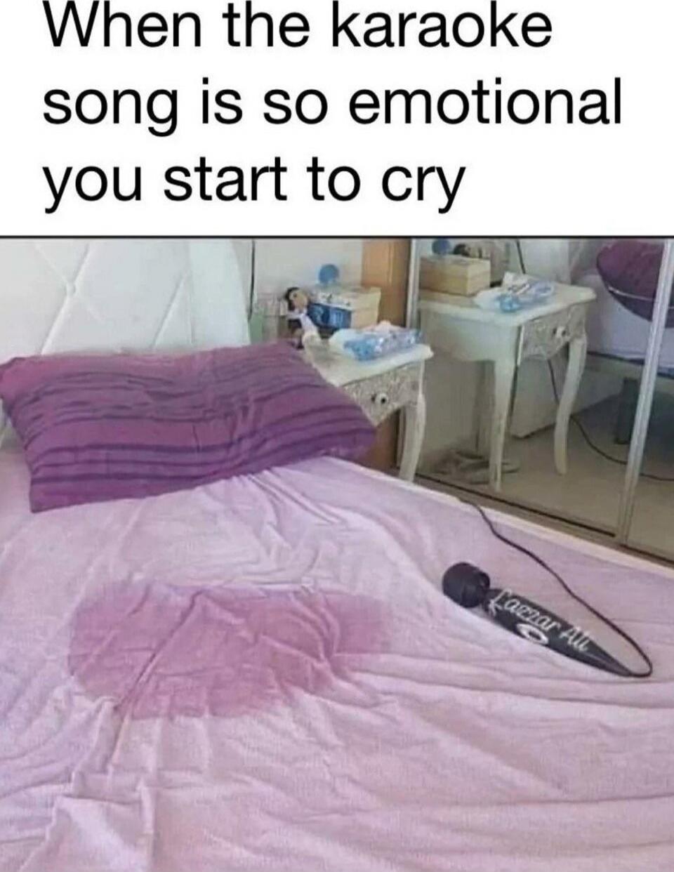 When the karaoke song is so emotional you start to cry