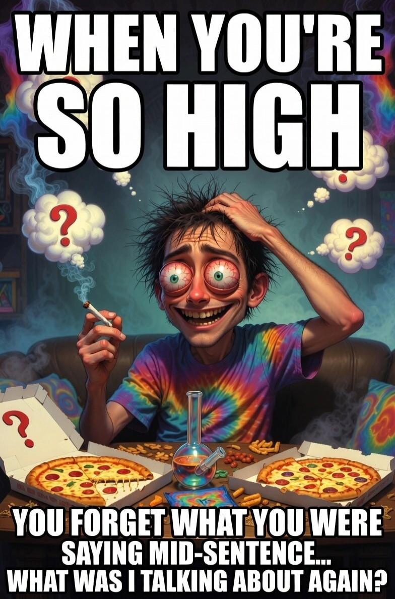 WHEN YOU'RE SO HIGH YOU FORGET WHAT YOU WERE SAYING MID-SENTENCE... WHAT WAS I TALKING ABOUT AGAIN?
