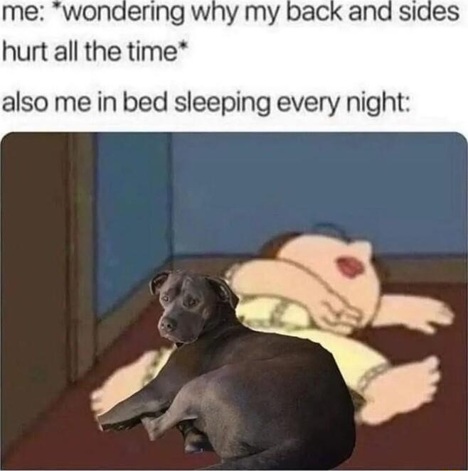 me wondering why my hurt all the time also me in bed sleeping every night