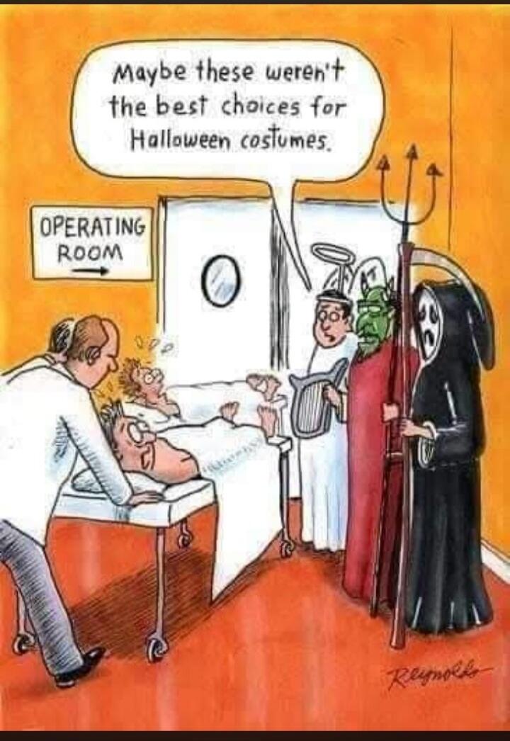 OPERATING ROOM. Maybe these weren't the best choices for Halloween costumes.