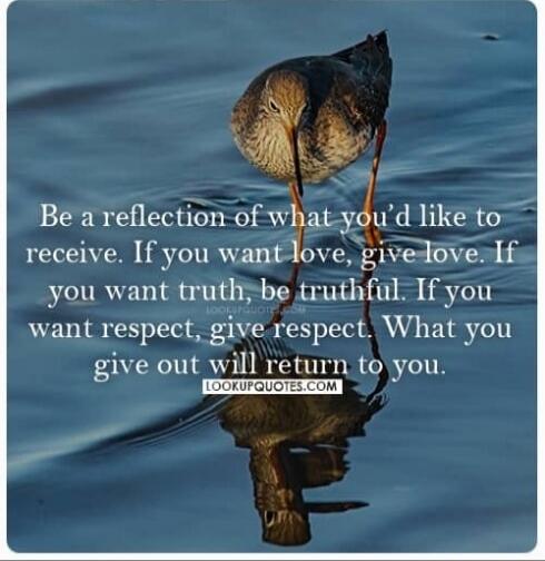 Be a reflection of what you'd like to receive. If you want love, give love. If you want truth, be truthful. If you want respect, give respect. What you give out will return to you.