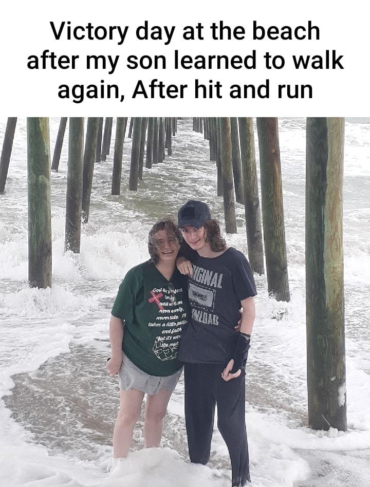 Victory day at the beach after my son learned to walk again After hit and run