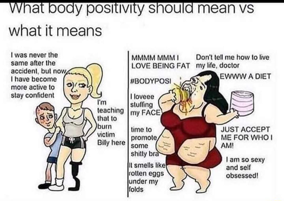 What body positivity should mean vs what it means was never the MMMM MMM 1 Dont tell me how to live same after the LOVE BEING FAT my life doctor accident bul now have become more active to slay confident BODYPOSI that to JUST ACCEPT ME FOR WHO AM am so sexy and self obsessed rollen eggs under my folds