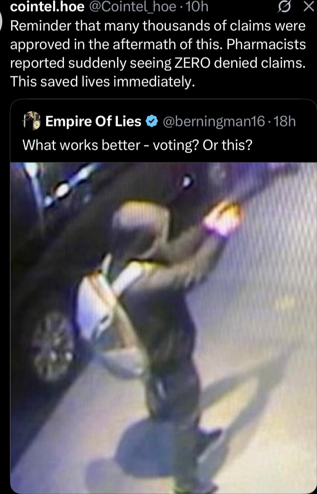 Remind that many thousands of claims were approved in the aftermath of this. Pharmacists reported suddenly seeing ZERO denied claims. This saved lives immediately. What works better - voting? Or this?