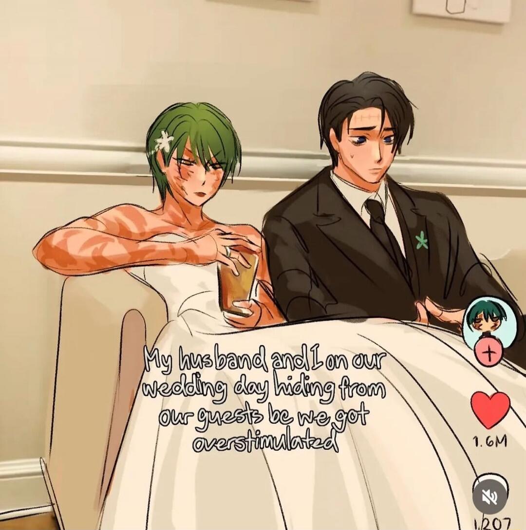 My husband and I on our wedding day hiding from our guests because we got overstimulated