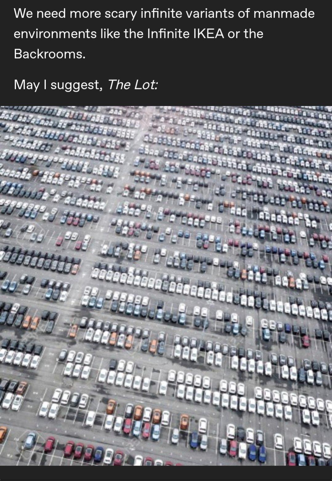 i charlesoberonn Follow We need more scary infinite variants of manmade COVIENT C S TR GEN LRI CH NI Backrooms May suggest The Lot