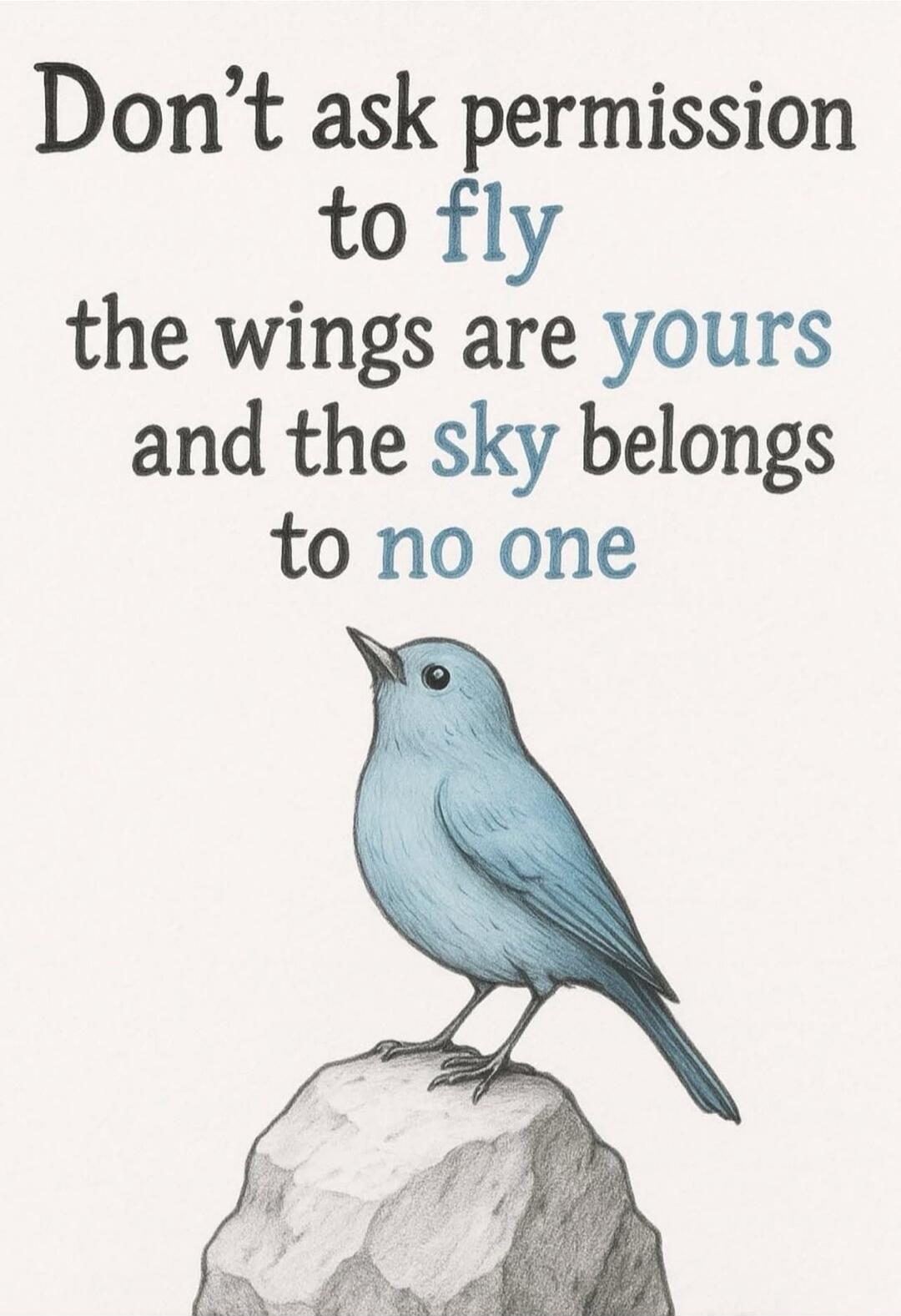 Don’t ask permission to fly the wings are yours and the sky belongs to no one