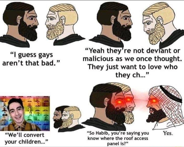 Yeah theyre not deviant or malicious as we once thought They just want to love who they ch I guess gays arent that bad Wel So Habib youre saying you Yes Well convert know where the roof access your children plemi iy