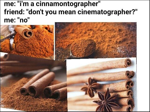 me im a cinnamontographer friend dont you mean cinematographer me no