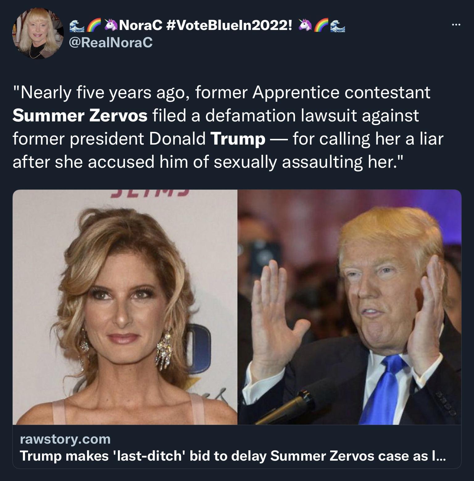 j NoraC VoteBlueln2022 5 Y RealNoraC M CET YA NVCRYCETER T o Ml o1 LT AV o o Ta 1 del Relo g 101 Summer Zervos filed a defamation lawsuit against former president Donald Trump for calling her a liar YT TR Tl UETTo Mol 10 W N O WA S TUN T g ToT rawstorycom BRI T W EE T CR Yo o 1 o o R o110 I o T Y E VRS 1 oY QAT gV T o 11T T3 O