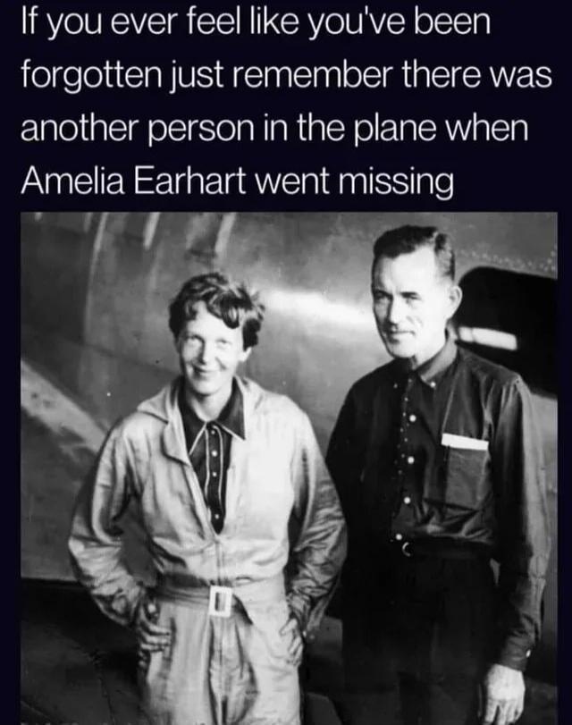 If you ever feel like you've been forgotten just remember there was another person in the plane when Amelia Earhart went missing