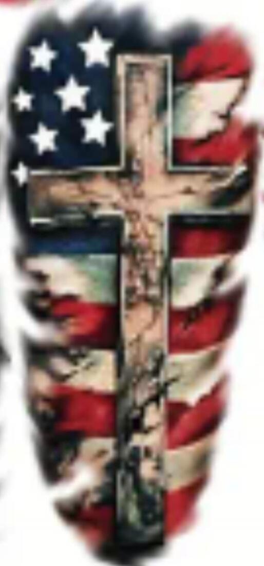 Cross with American flag background.