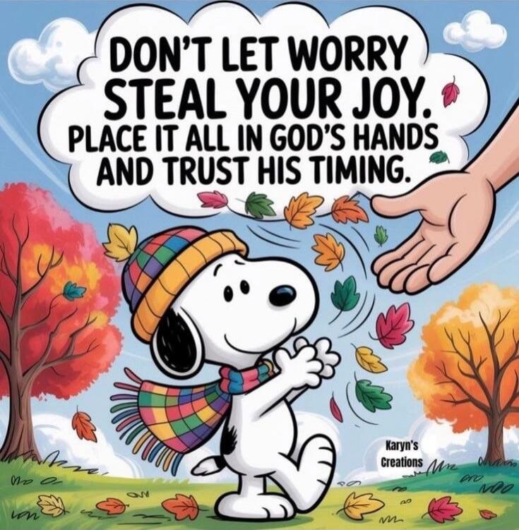 DON'T LET WORRY STEAL YOUR JOY. PLACE IT ALL IN GOD'S HANDS AND TRUST HIS TIMING.