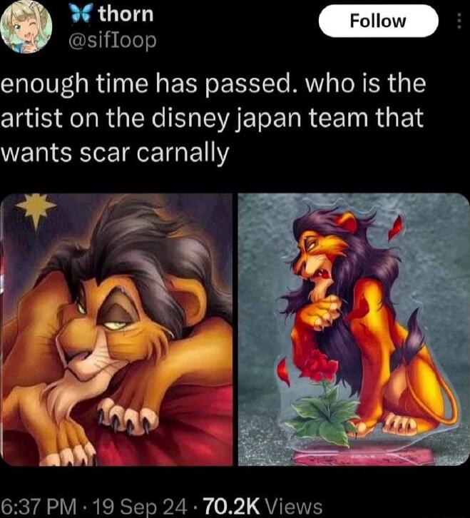 o sifloop enough time has passed who is the artist on the disney japan team that WERICRIE TR IGEN Y 637 PM 19 Sep 24 702K Views