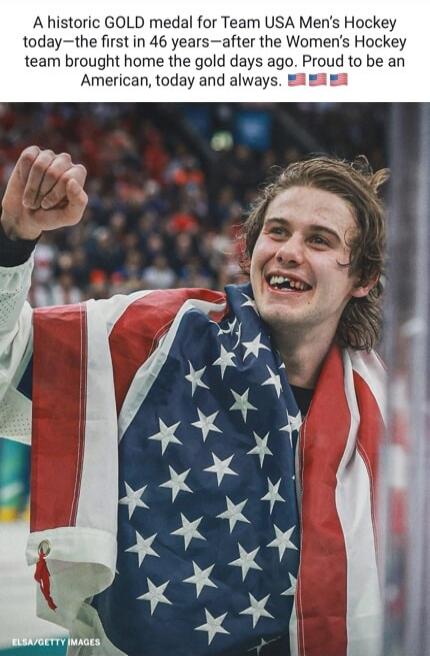 A historic GOLD medal for Team USA Men's Hockey today--the first in 46 years--after the Women's Hockey team brought home the gold days ago. Proud to be an American, today and always.