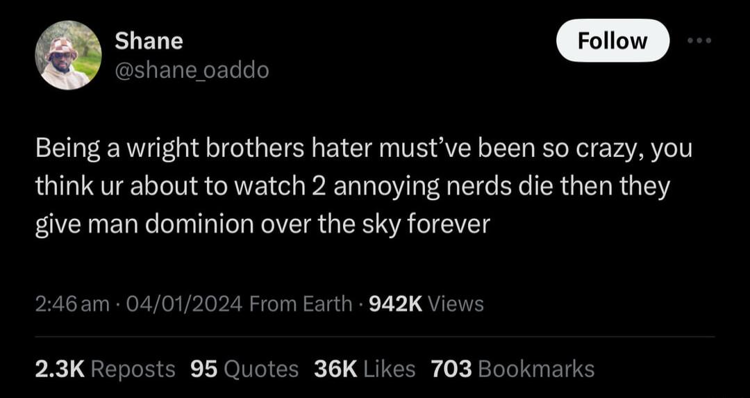 Yod shane oaddo Being awright brothers hater mustve been so crazy you think ur about to watch 2 annoying nerds die then they give man dominion over the sky forever 246am 040 942K View 23KF sts 95 Quotes 36K Likes 703 Bookmarks