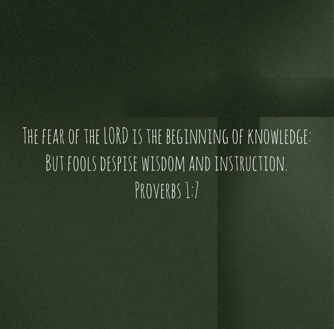 THE FEAR OF THE LORD IS THE BEGINNING OF KNOWLEDGE: BUT FOOLS DESPISE WISDOM AND INSTRUCTION. PROVERBS 1:7