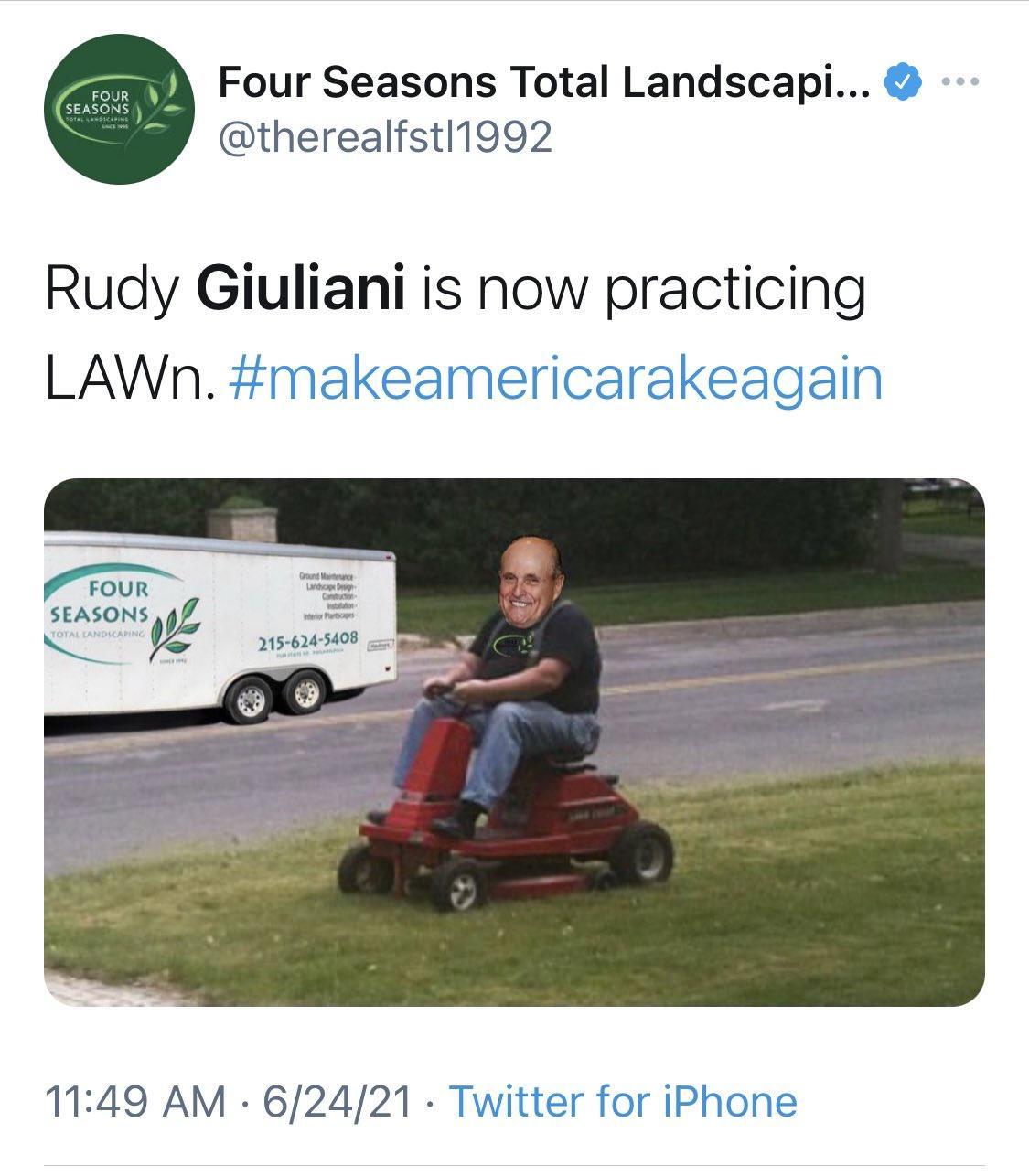 Four Seasons Total Landscapi therealfst1992 Rudy Glullanl IS now practCng LAWN 1 j FOUR SEASONS 1149 AM 62421 Twitter for iPhone