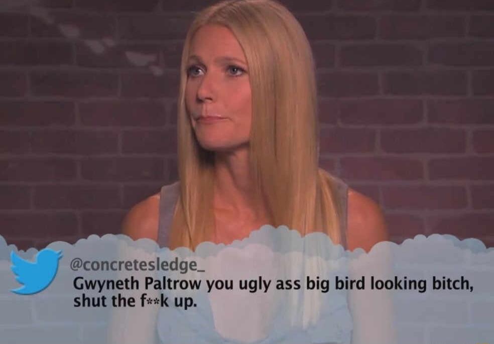 concretesledge_ Gwyneth Paltrow you ugly ass big bird looking bi shut the fesk up