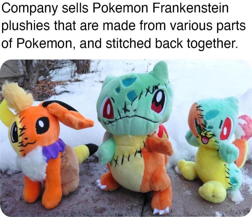 Company sells Pokemon Frankenstein plushies that are made from various parts of Pokemon and stitched back together