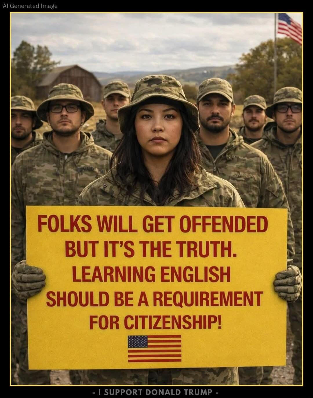 FOLKS WILL GET OFFENDED BUT IT'S THE TRUTH. LEARNING ENGLISH SHOULD BE A REQUIREMENT FOR CITIZENSHIP! I SUPPORT DONALD TRUMP