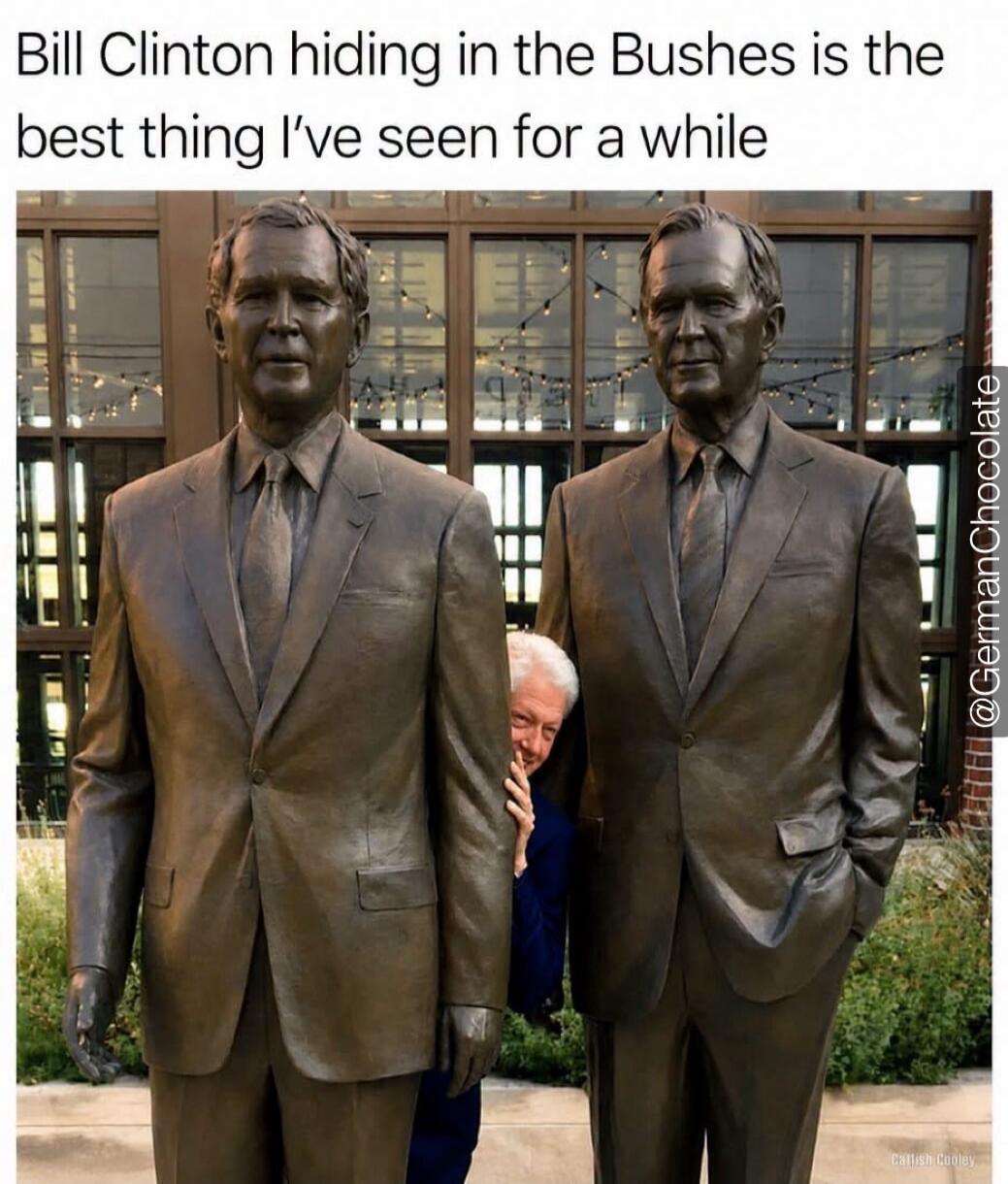 Bill Clinton hiding in the Bushes is the best thing I've seen for a while. @GermanChocolate. Cattish Cooley.