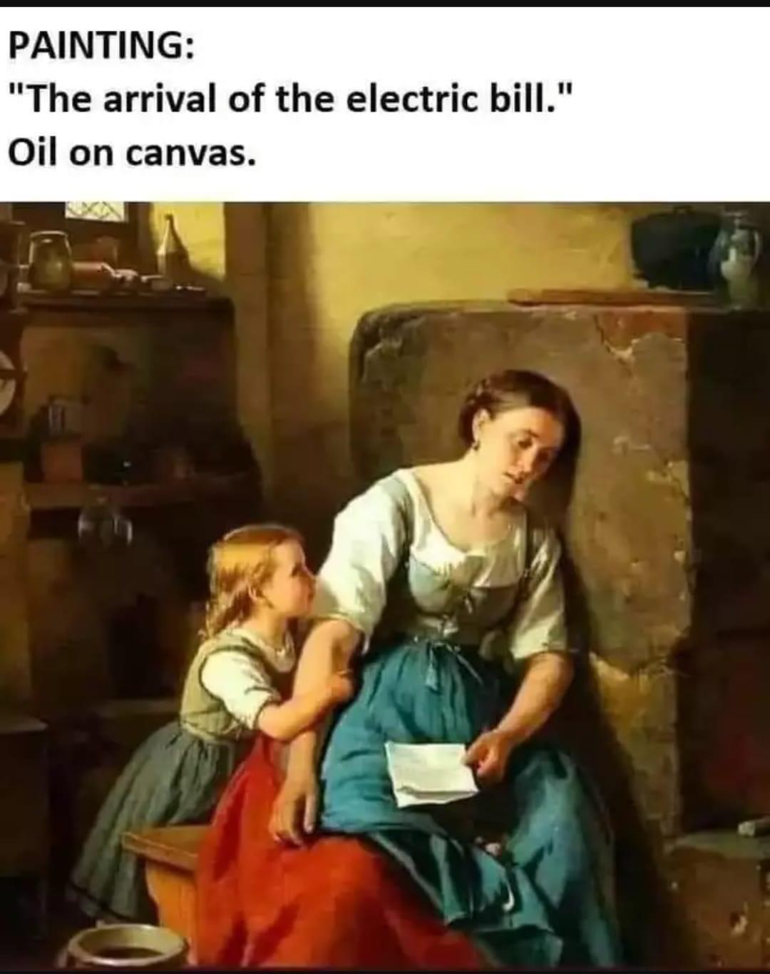 PAINTING The arrival of the electric bill 0il on canvas