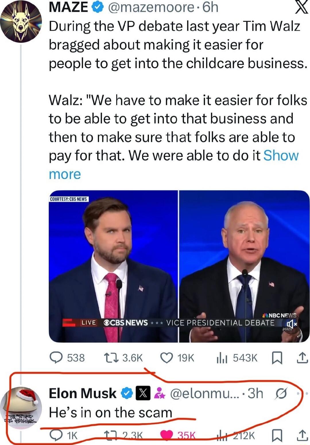 During the VP debate last year Tim Walz bragged about making it easier for people to get into the childcare business. Walz: 