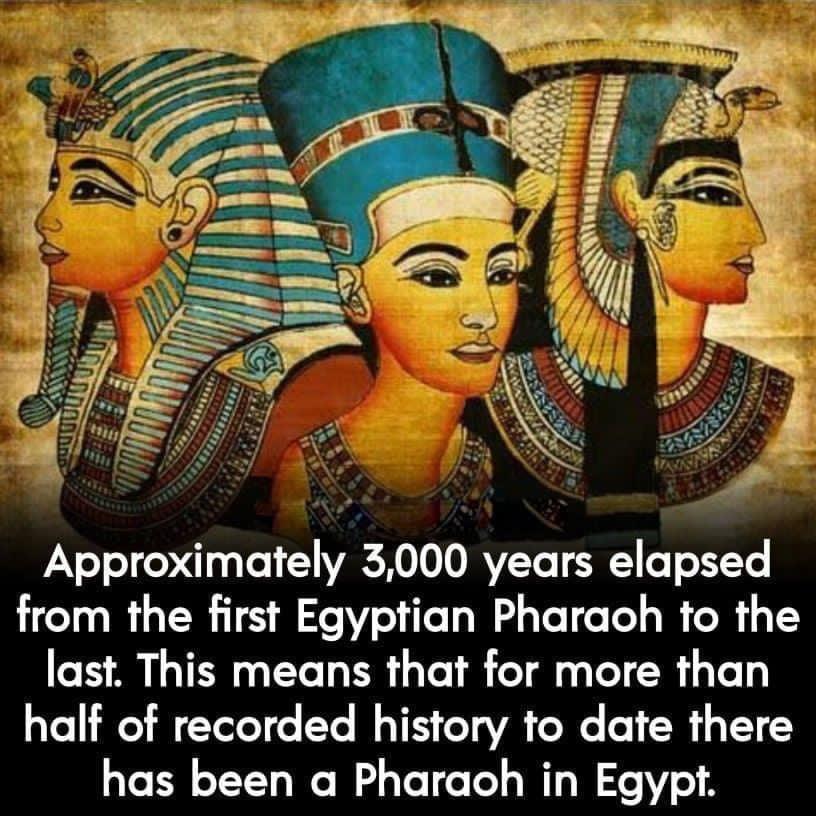 Approximately 3000 years elapsed from the first Egyptian Pharaoh to the last This means that for more than 3To 11 JeT W YoToT o Yo M o TES oY oV e o1 0 y T1 1 has been a Pharaoh in Egypt