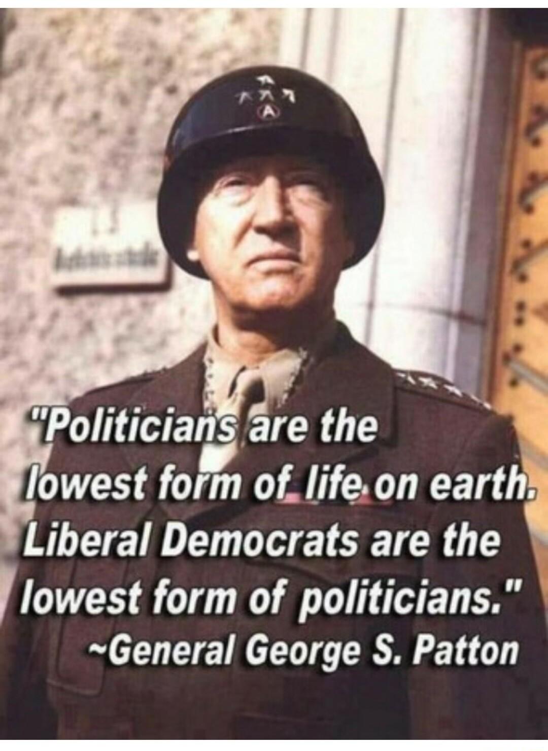 Politicians are the Towest fof of lifeon earth Liberal Democrats are the i Iowest form of politicians General George S Patton
