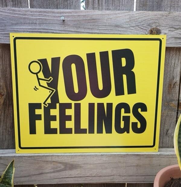 YOUR FEELINGS (with a stick figure appearing to defecate replacing the 'U')