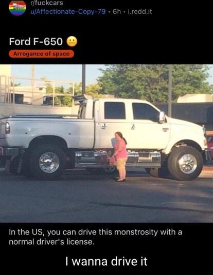 L Ford F 650 In the US you can drive this monstrosity with a normal drivers license wanna drive it