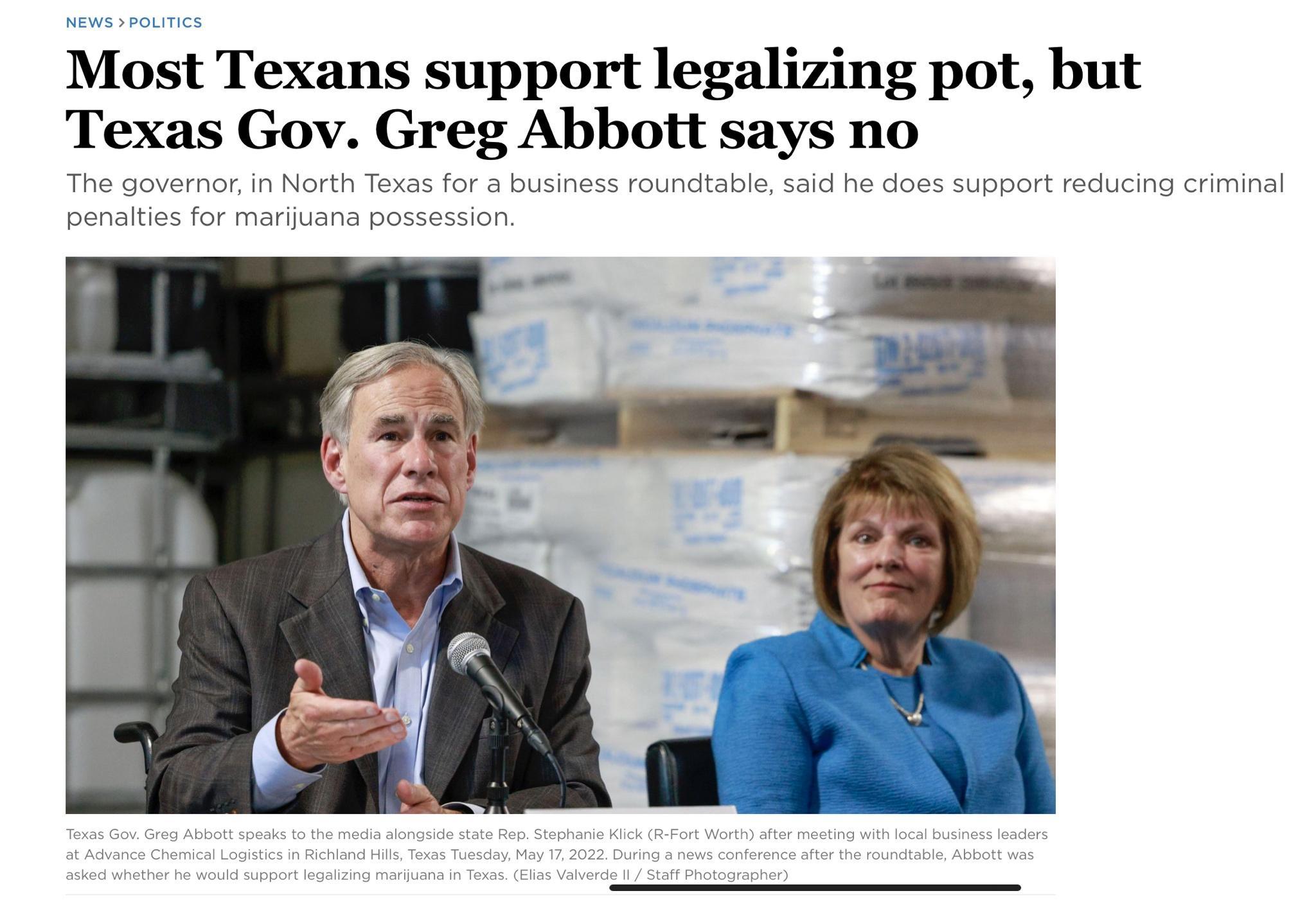 Most Texans support legalizing pot but Texas Gov Greg Abbon saysno