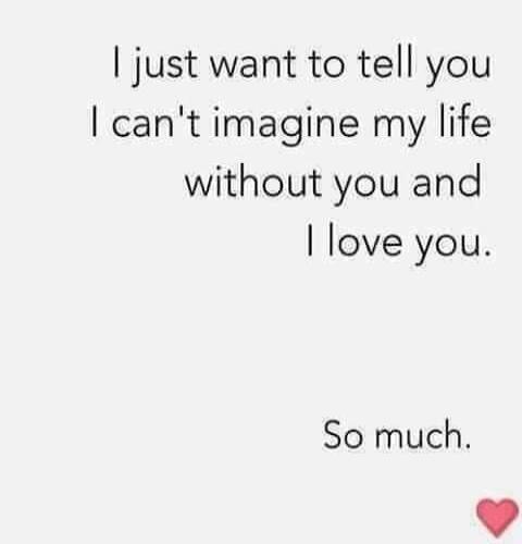 I just want to tell you I can't imagine my life without you and I love you. So much.