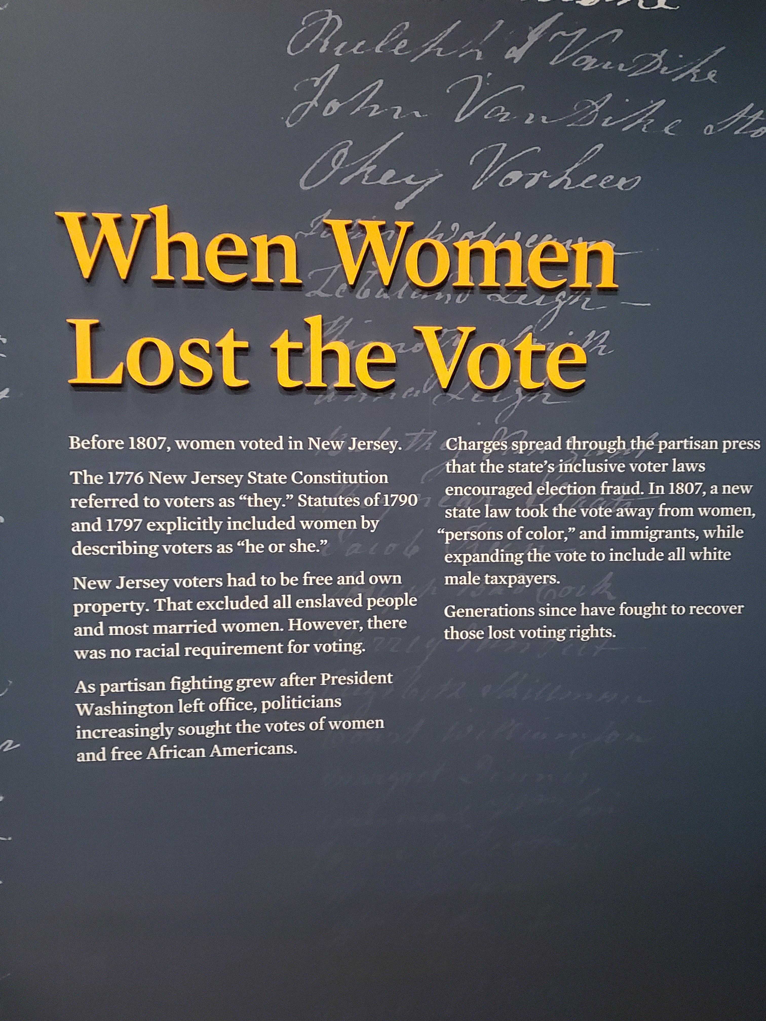 Before 1807 women voted in New Jersey y 4 Chargeggpqad tllrough_tlfpartisan press The 1776 New Jersey State Constitution referred to voters as they Statutes 0of 1790 and 1797 explicitly included women by describing voters as he or she New Jersey voters had to be free and own property That excluded A I BN B B and most married women However there was no racial requirement for voting As partisan figh