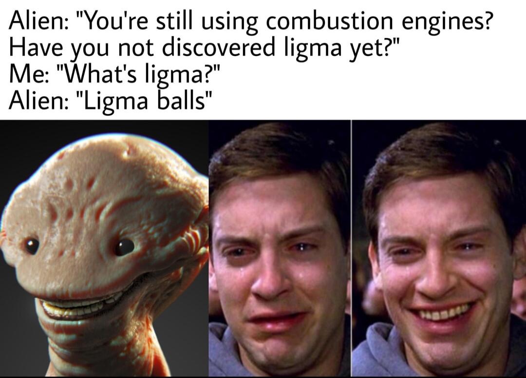 Alien Youre still using combustion engines Have you not discovered ligma yet Me Whats ligma ien Ligma balls