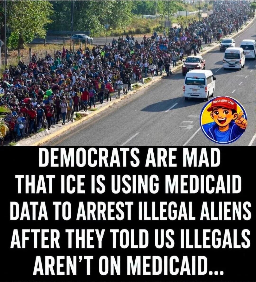 DEMOCRATS ARE MAD THAT ICE IS USING MEDICAID DATA TO ARREST ILLEGAL ALIENS AFTER THEY TOLD US ILLEGALS AREN'T ON MEDICAID... MAGA MEME CZAR
