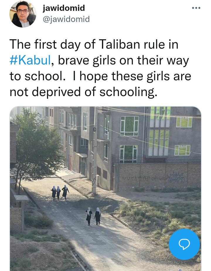 jawidomid jawidomid The flrst day of Taliban rule in HKabul brave girls on their way to school hope these girls are not deprived of schooling