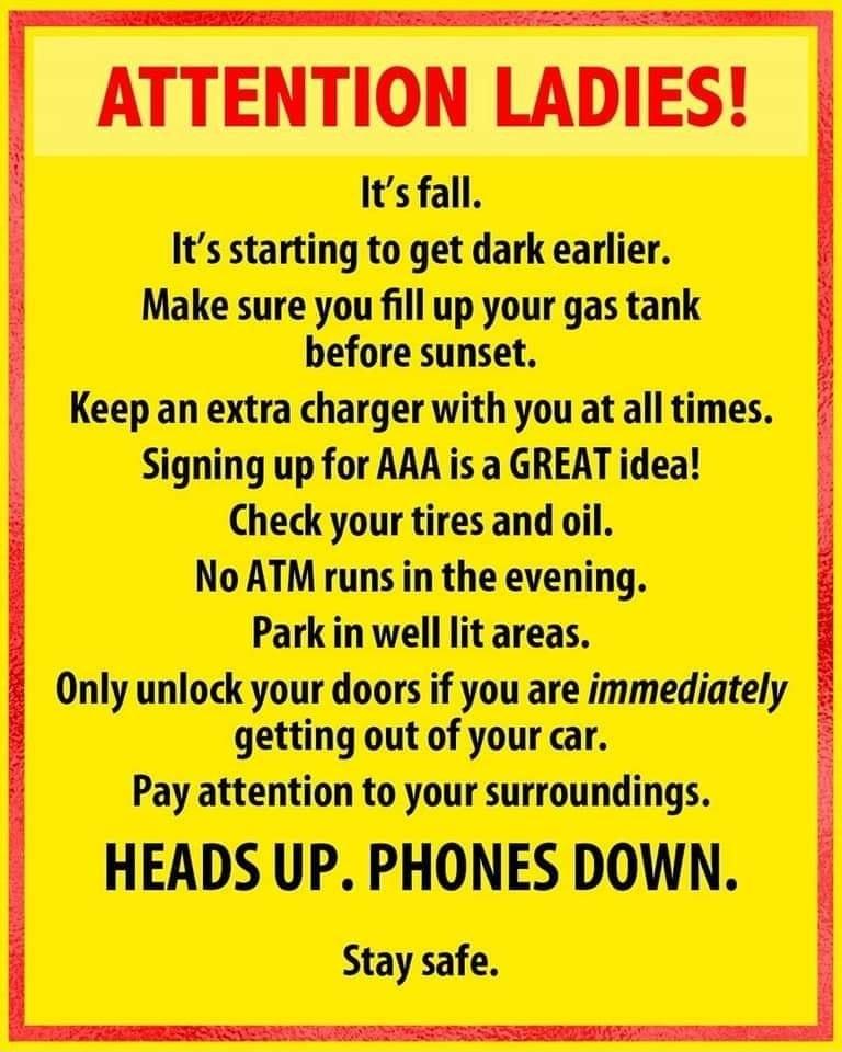 Its fall Its starting to get dark earlier Make sure you fill up your gas tank before sunset Keep an extra charger with you at all times Signing up for AAA is a GREAT idea