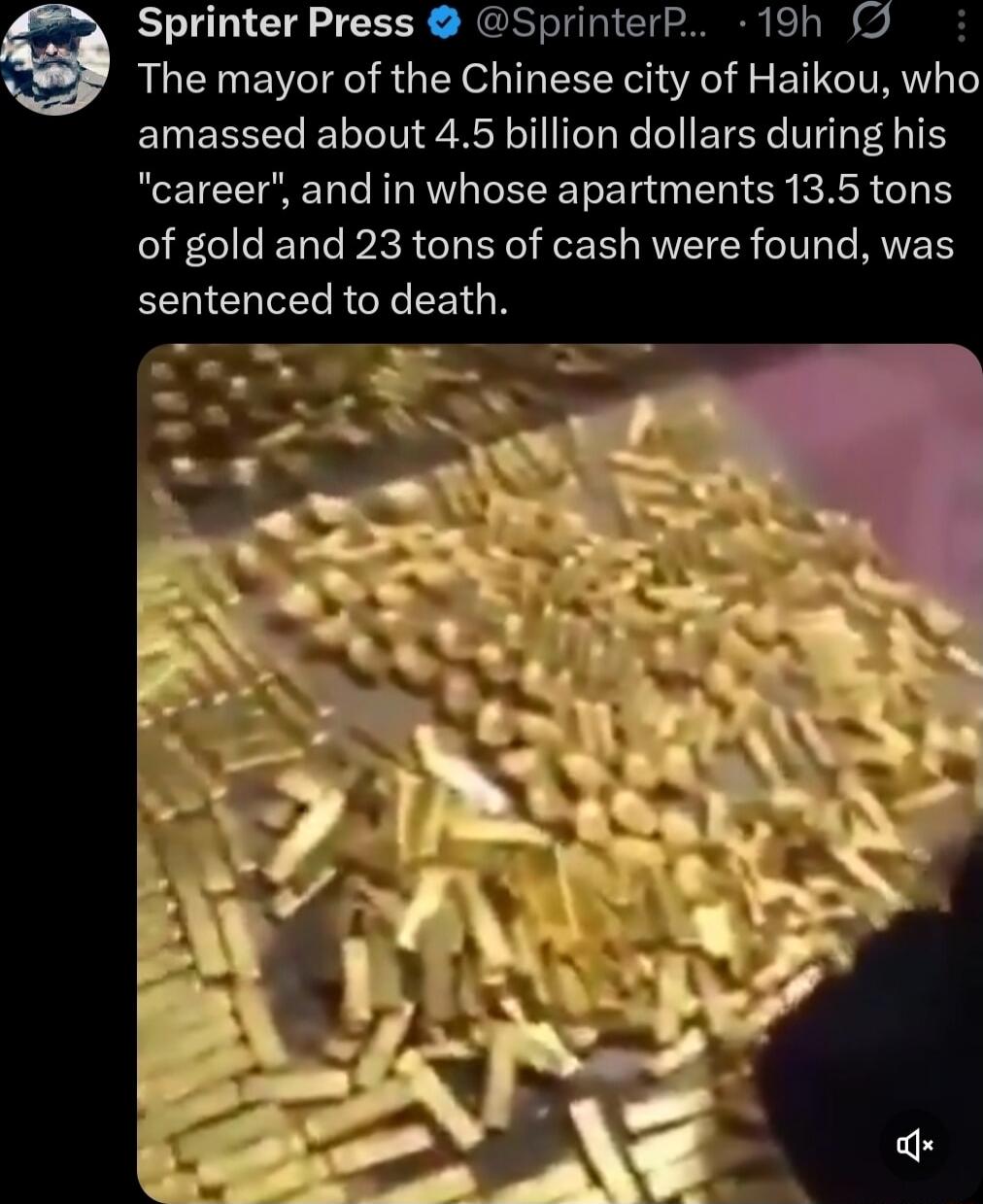 The mayor of the Chinese city of Haikou, who amassed about 4.5 billion dollars during his 