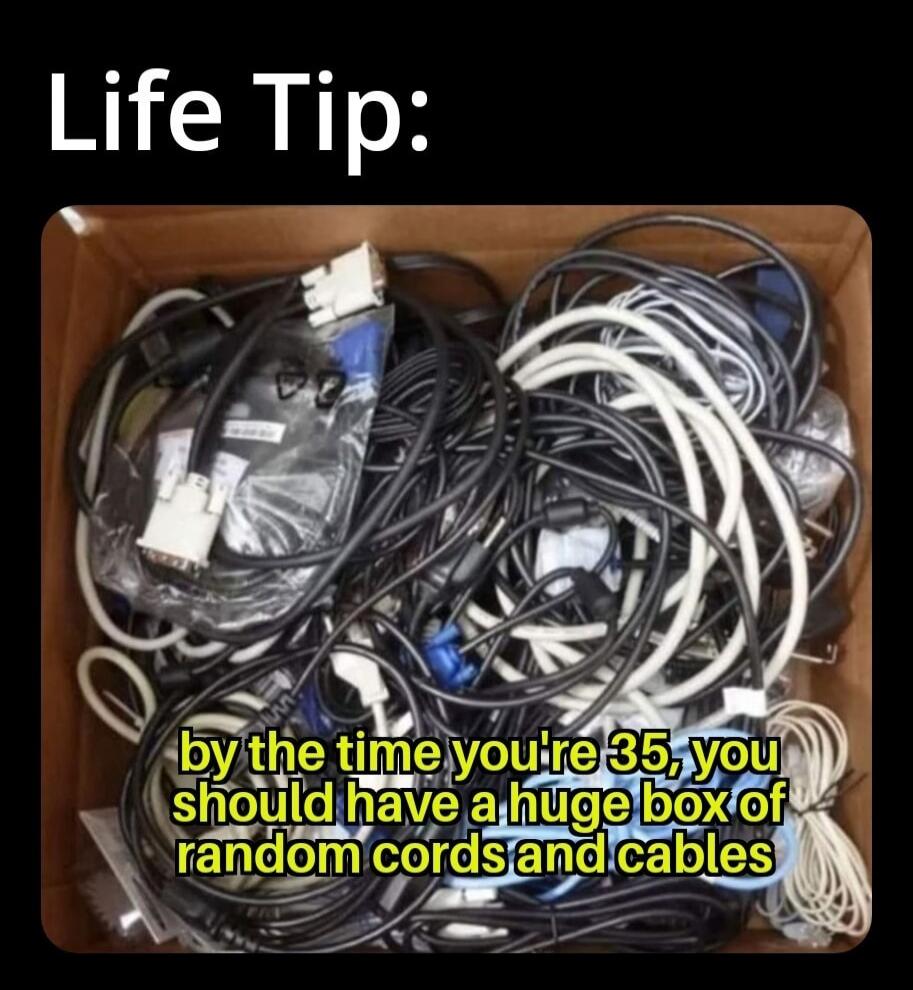 Life Tip: by the time you're 35, you should have a huge box of random cords and cables