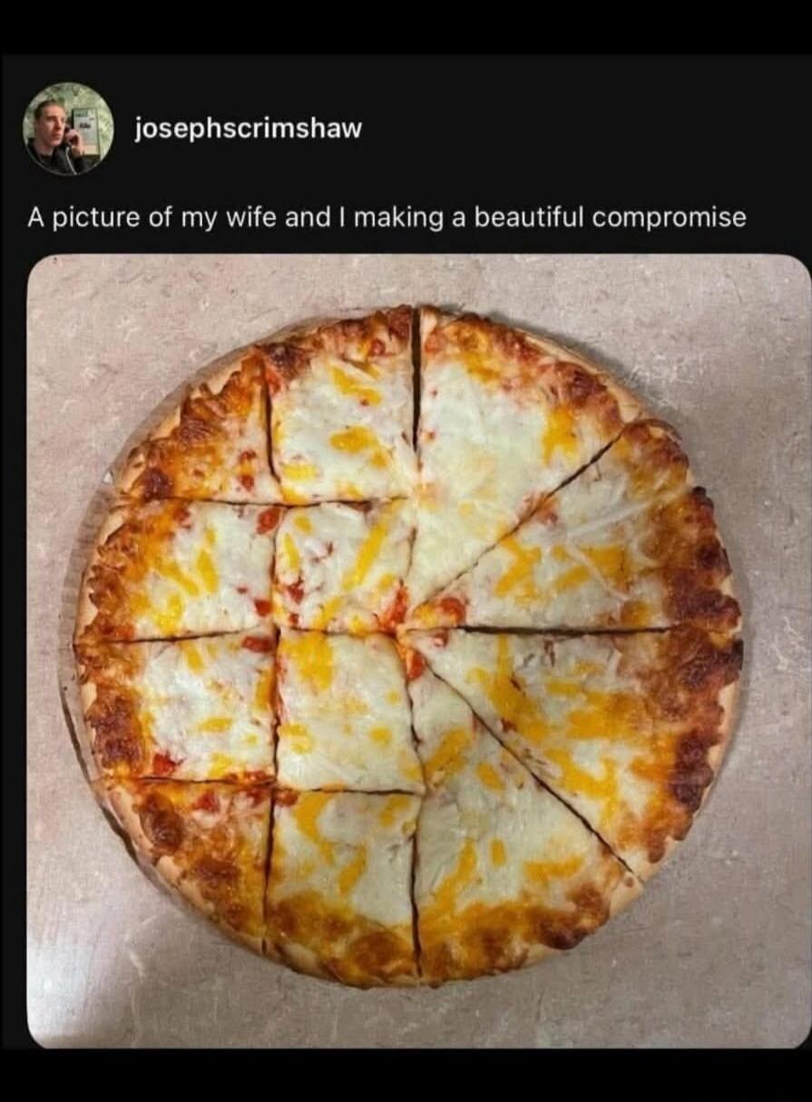 A picture of my wife and I making a beautiful compromise